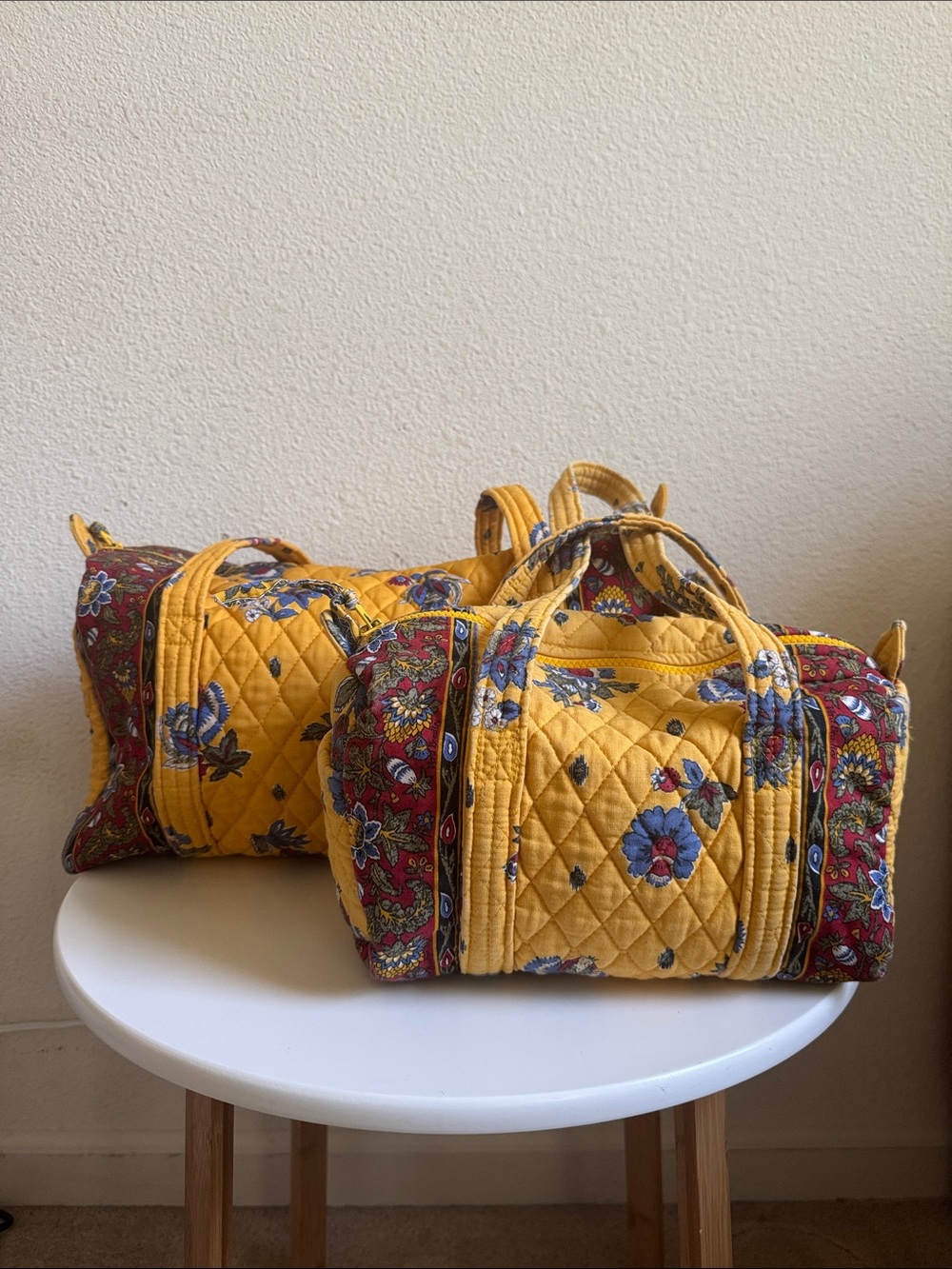 Vintage Vera Bradley Quilted Yellow Floral Duffle Bag Set
